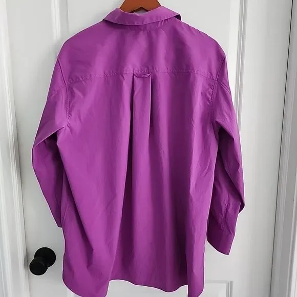 Athleta Oversized Poplin Top Button Up Shirt Size M Jazzy Purple Long Sleeve - Picture 3 of 8